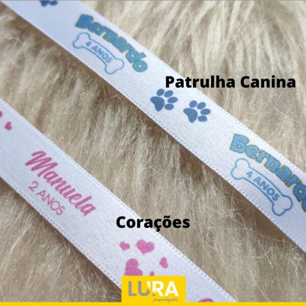 Fita de Cetim Personalizada Patrulha Canina e Corações